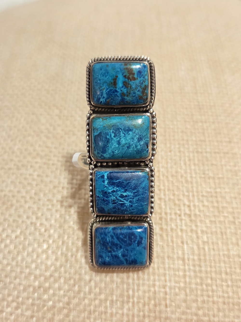 Sterling Silver Blue Chrysocolla Rectangle Stack STATEMENT!! Ring~ Size 9